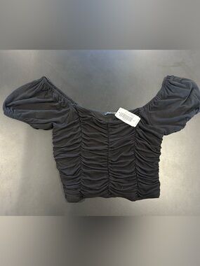 Ruched Off-Shoulder Crop Top in Black